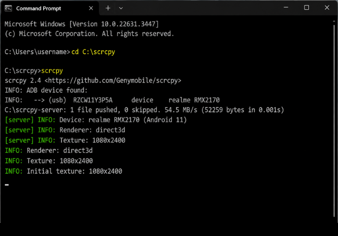 scrcpy without installing