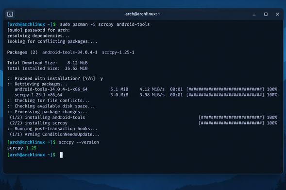 scrcpy on linux